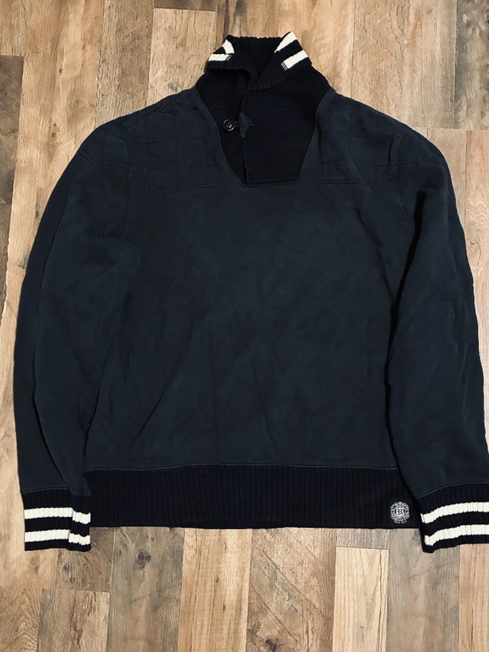 Rare Vtg Rugby Ralph Lauren Shawl Collar Sweatshirt Men’s L Quilted Elbow Patch